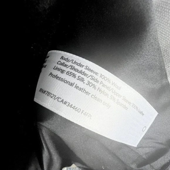 Eileen Fisher Black Leather Wool Zip Up Jacket Size M Moto